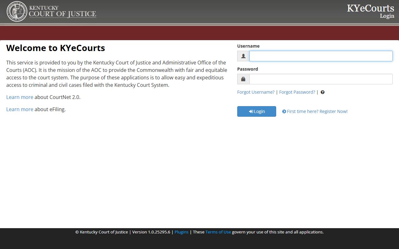 CourtNet 2.0 search portal for Kentucky court records